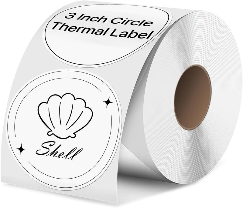 iEager 3 Inch Circle Thermal Sticker Labels, Self-Adhesive Round Direct Thermal Label, Multi-Purpose Roll Thermal Stickers, 500 Labels, White - Image 1